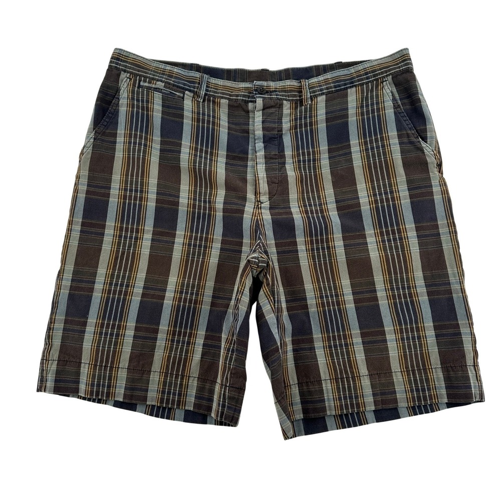 Polo Ralph Lauren Plaid Shorts Brown Blue Cotton Button Fly Golf Mens Size 38